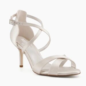 New! Dune London Maribel Ivory Satin Peep Toe Cross Strap Wedding Heels